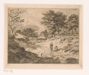 Paysage avec une personne indiquant le chemin à une autre - Hendrik Jozef Franciscus van der Poorten