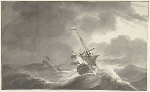 Deux navires en mer par tempête
