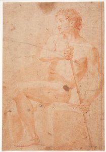 Étude de modèle masculin, assis avec un bâton - Hendrik Krock