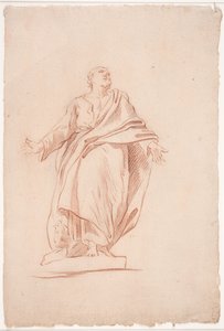 Homme debout avec les bras écartés, sur un socle. (Étude d