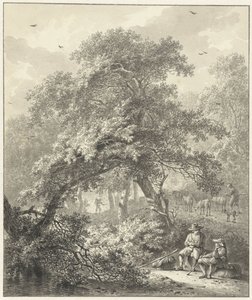 Paysage forestier avec des voyageurs se reposant sous un arbre - Hendrik Meijer