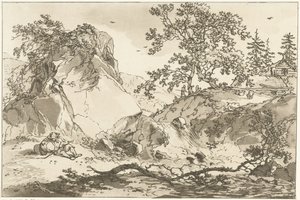 Paysage vallonné avec un homme au repos - Hendrik Meijer