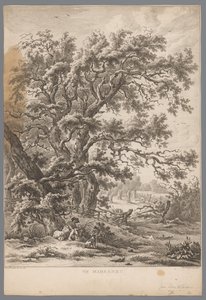 Paysage avec un homme et un chien sous un arbre à Midlaren (Negen gezichten in Drenthe) - Hendrik Schwegman