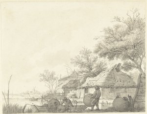 Deux pêcheurs avec des paniers près d