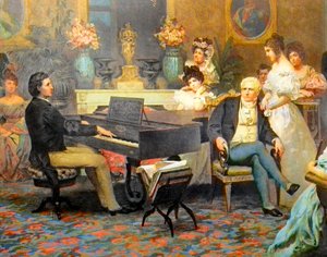 Chopin jouant du piano dans le salon du prince Radziwiłł