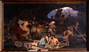 Les corsaires. (Scène où ils rapportent leur butin et leurs prisonniers (otages) dans une grotte). Peinture de Henryk Siemiradzki - Henryk Siemiradzki