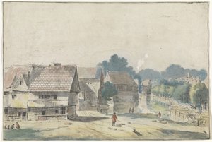 Vue dans un village avec des maisons à colombages - Hendrik Spilman