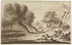 Paysage avec bergers au repos et bétail