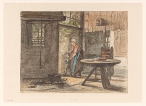 Femme faisant de la couture et enfant - Hendrik Valkenburg