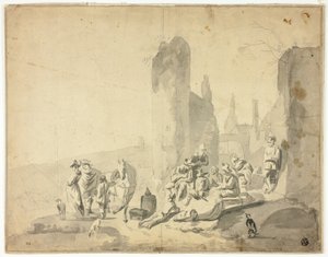 Scène portuaire avec divers personnages - Hendrik Verschuring