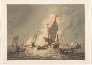 Destruction et incendie des navires espagnols par les Gueux de mer à Den Briel, 1572 - Hendrik Vettewinkel
