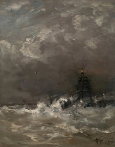 Phare dans les vagues déferlantes