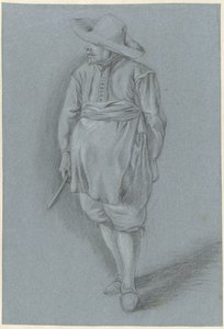 Homme en costume du XVIIe siècle avec chapeau, tablier et couteau - Hendrik van Velthoven (attributed to)