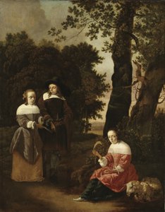 Un couple et une bergère dans un paysage