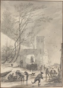 Patineurs devant un mur de la ville - Hendrik van der Straaten