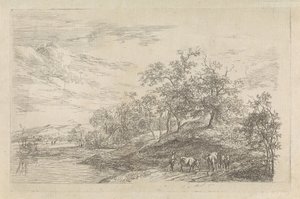 Paysage vallonné avec berger et vaches