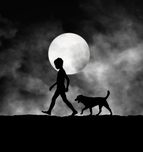 Un enfant et un chien au clair de lune - Hengki Lee