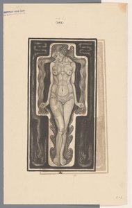 Femme nue debout avec de longs cheveux - Henk Schilling