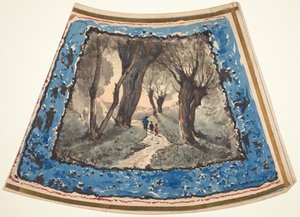 Des voyageurs sur un sentier boisé bordé de personnages fantaisistes et de singes - Henri-Joseph Harpignies