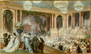 Dîner donné aux Tuileries par Napoléon III. Une réception sous le Second Empire. Aquarelle de Baron Henri Baron (1816-1885). 19e siècle. Compiègne, Musée National du Château