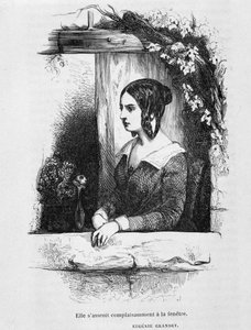 Eugénie Grandet à sa fenêtre - dans "Eugénie Grandet" de Balzac, ill. Henri Monnier, édition originale de 1843