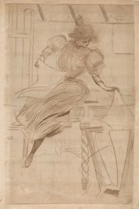 Femme regardant des estampes dans un porte-estampes - Henri Boutet (possibly)