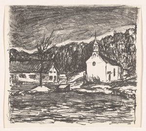 Paysage vallonné avec église