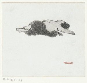 Femme japonaise allongée avec le torse nu - Henri Charles Guérard (attributed to)