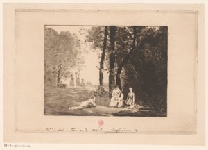 Femmes jouant de la musique sous un arbre - Henri Charles Guérard (signed by artist)