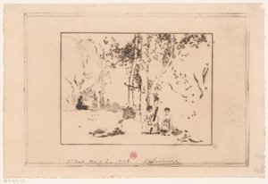 Femmes jouant de la musique sous un arbre - Henri Charles Guérard (signed by artist)