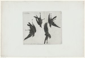 Quatre corbeaux morts suspendus à un mur - Henri Charles Guérard (signed by artist)