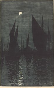 Clair de lune dans le port de Dieppe - Henri Charles Guérard