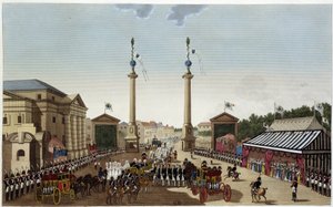 La barrière Saint-Denis lors de la remise des clés à Louis XVIII le 3 mai 1814 - dans "Vues de Paris" par Courvoisier 1827 - Henri Courvoisier Voisin