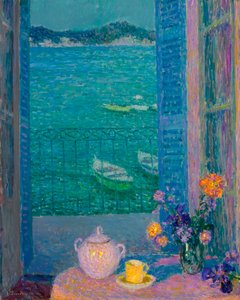 Bouquet de fleurs à la fenêtre, Villefranche-sur-Mer - Henri Eugene Augustin Le Sidaner