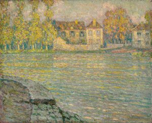 Maisons sur la rivière au soleil couchant, Moret