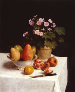 Nature morte (primevères, poires et grenades) Still life (primroses, pears and pomegranates)