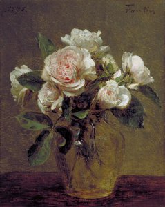 Roses blanches dans un vase en verre, 1875