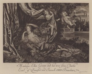 Nell Gwyn et ses deux fils, Charles, comte de Burford, et James, Lord Beauclerk (gravure) - Henri Gascar