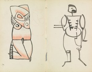 Femme accroupie et homme debout