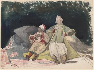 Deux poupées assises sur des coussins - Henri Joseph Harpignies