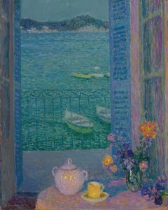 Bouquet de fleurs à la fenêtre, Villefranche-sur-Mer - Henri Le Sidaner