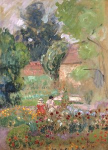 Marthe, Nono et Pierre dans le jardin
