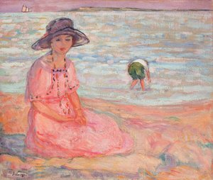 Femme à la robe rose au bord de la mer, vers 1920 - Henri Lebasque
