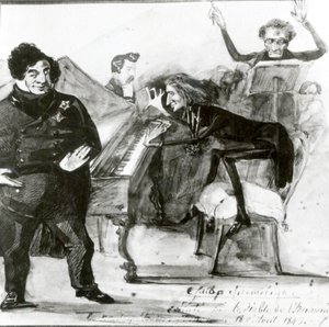 Galop Chromatique Caricature de Luigi Lablache, Franz Liszt (1811-86) au piano et François Habeneck - Henri Lehmann