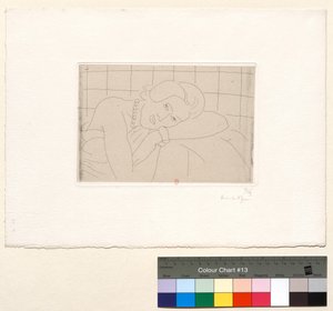 Figure, tête reposant sur le bras gauche