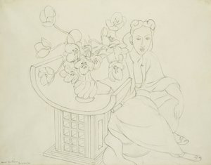 Femme assise avec un vase de tulipes - Henri Matisse