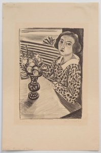 Jeune fille assise avec un bouquet de fleurs - Henri Matisse