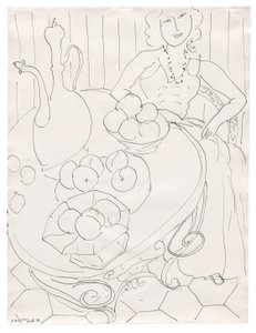 Femme assise à une table avec des fruits et une cruche - Henri Matisse