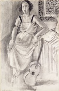 Femme assise avec une guitare, vers 1921-23 (fusain sur papier) - Henri Matisse