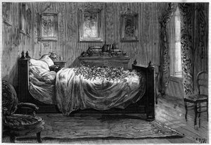 Mort de Léon Gambetta (1838-1882) homme politique français - la Chambre mortuaire - dans « Le Journal Illustré » de 1883 - Dessin de Henri Meyer (1844-1899) - Henri Meyer